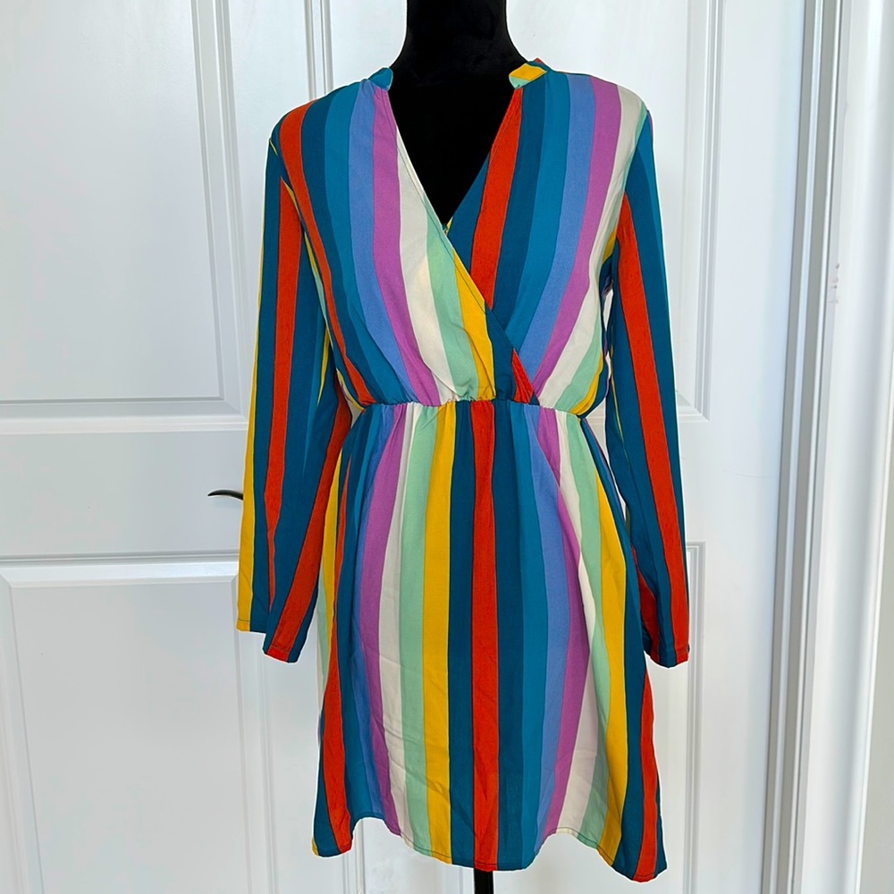 All In Favor Colorful Rainbow Light Weight Long Sleeve Dress